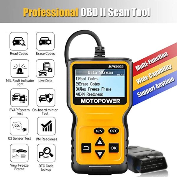 Motopower Car OBD2 Scanner Code Reader Engine Fault Code Reader Scanner CAN Diagnostic Scan Tool for All OBD II Protocol Cars