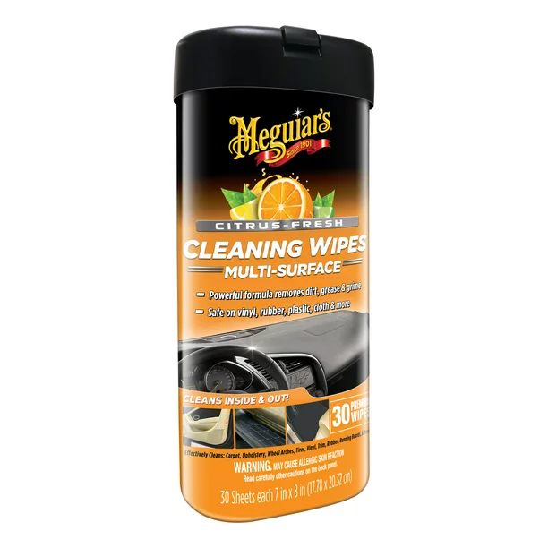 Meguiar’s Citrus-Fresh Cleaning Wipes, G190600, 30 Count