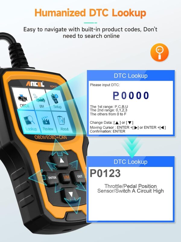 ANCEL AD410 Classic Enhanced Universal OBD II Scanner Car Engine Fault Code Reader CAN Diagnostic Tool for All OBD2 Vehicles Since 1996 & Newer (Black) (Copy)