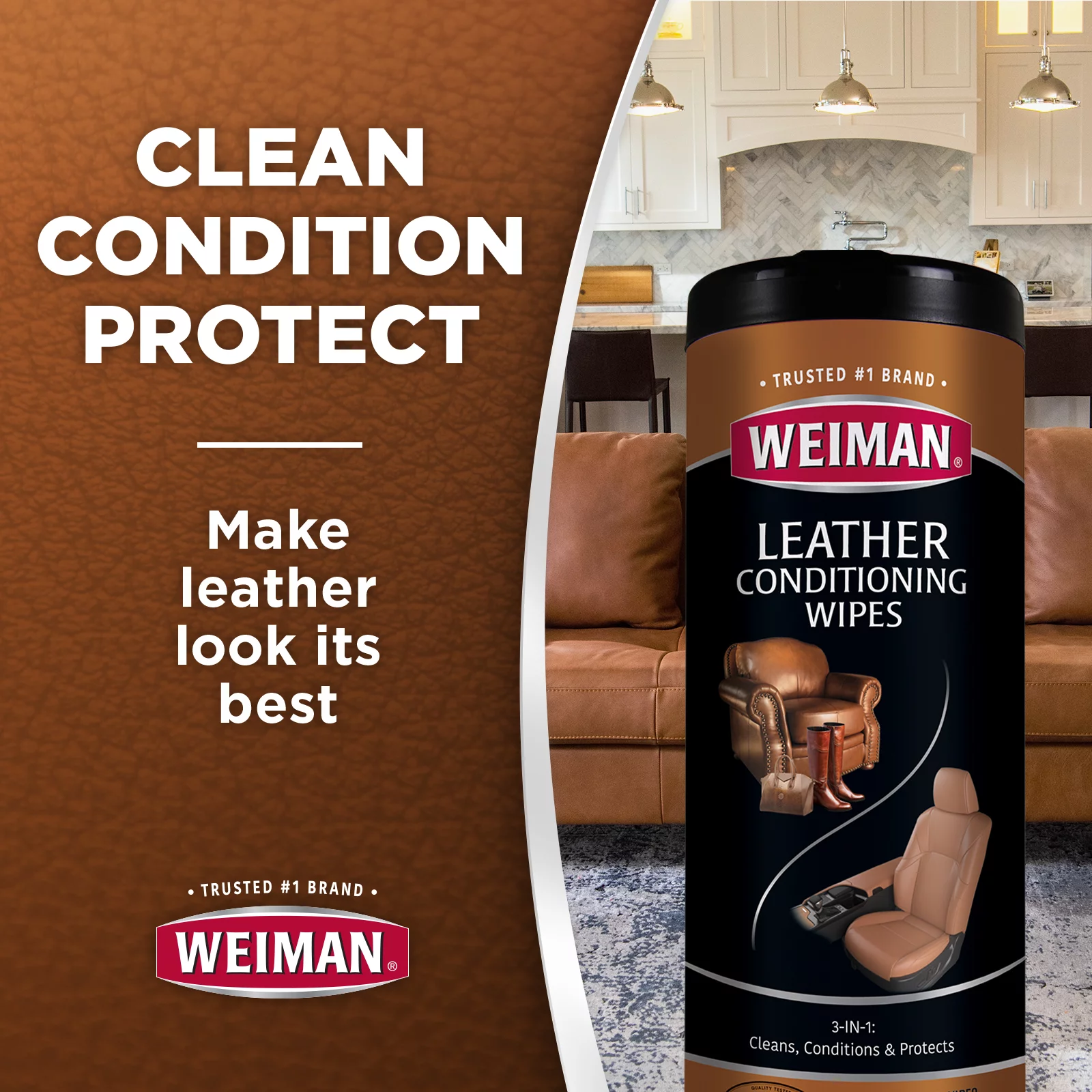 Weiman Leather Cleaner & Conditioner Wipes