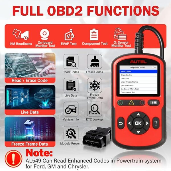 Autolink AL549 OBD2 Check Engine Scanner Code Reader, ABS Diagnostic Tool, Universal Car Battery & Alternator Test By Autel