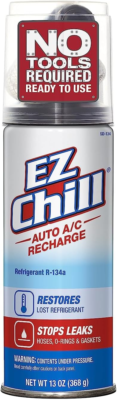 EZ Chill Car Air Conditioner Refrigerant Stop Leak Kit, Restores Lost Refrigerant and Stop Leaks in O Rings, Hoses and Gaskets, Includes Disposable Recharge Hose, 13 Oz