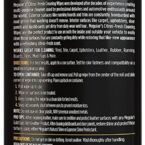 Meguiar’s Citrus-Fresh Cleaning Wipes, G190600, 30 Count