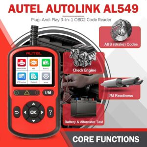 Autolink AL549 OBD2 Check Engine Scanner Code Reader, ABS Diagnostic Tool, Universal Car Battery & Alternator Test By Autel